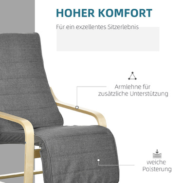 Крісло HOMCOM Akzentsessel – зручне крісло для відпочинку з регульованою підніжкою, міцний каркас з берези, здатне витримувати до 120 кг, розміром 66,5 x 94 x 100 см, сірого кольору.