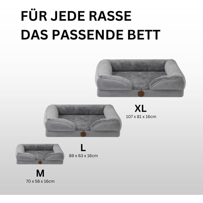 Ортопедичне ліжко для собак ZURMATRADE з Memory Foam – миється, неслизьке, зручне – для великих та маленьких собак – сірого кольору, видалення шерсті L (89x63,5x16,5 см)