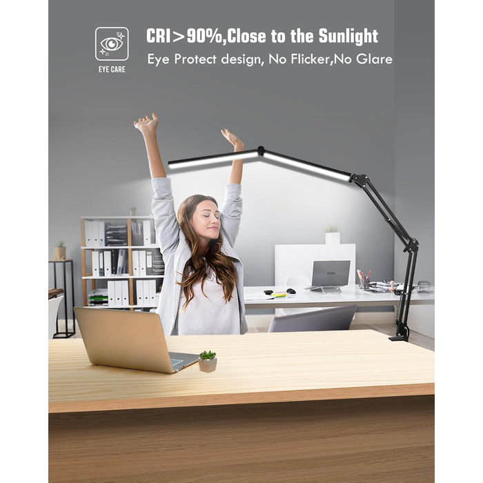 LED настільна лампа NOEVSBIG 24W з регулюванням яскравості, 5 режимів, таймер, сенсорне керування, кріплення, денне світло, сучасний дизайн