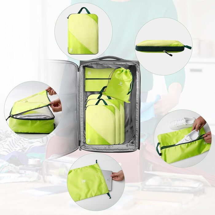 Набір органайзерів для валізи AiQInu: 5 шт. з компресією, для подорожей, з мішечком для взуття та білизни