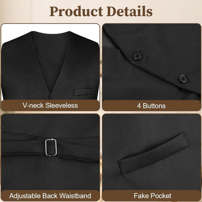 Чоловіча жилетка для весілля, офіційних заходів та ділового стилю, V-подібний виріз, XL