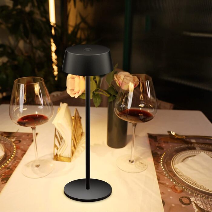 Акумуляторна LED настільна лампа K-Bright з димером, тепле світло 3000K, водонепроникна, для дому та вулиці, USB-C, чорна (2 шт)