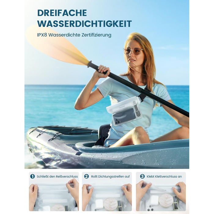 Водонепроникна сумка Lamicall [2 шт.] - водонепроникний поясний мішок з регульованим ремінцем, IPX8, для водного спорту, плавання, пляжу, подорожей (прозора)