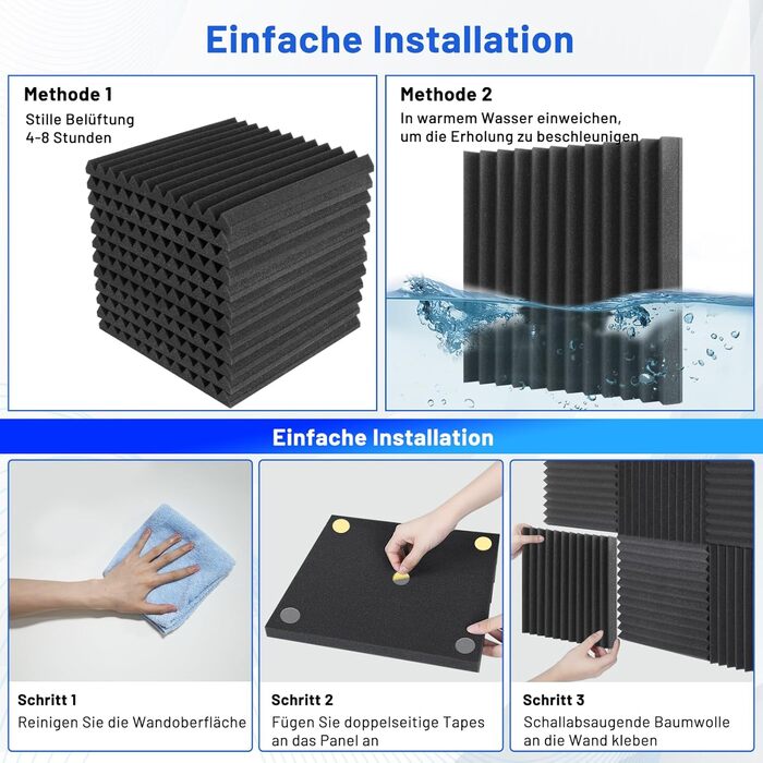 Акустичний поролон для звукоізоляції, панелі шумопоглинаючі 30x30x2.5 см з клейкою основою, набір 52 шт для студії звукозапису та домашнього кінотеатру