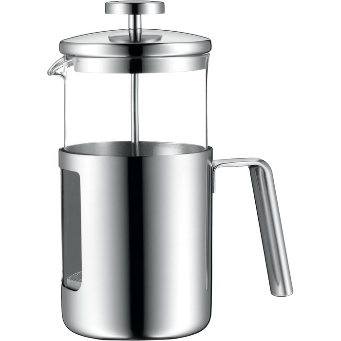 WMF Kult Coffee Press 1l, French Press, Coffee Maker for 6 Cups, Glass, Brushed Cromargan Stainless Steel, Dishwasher Safe