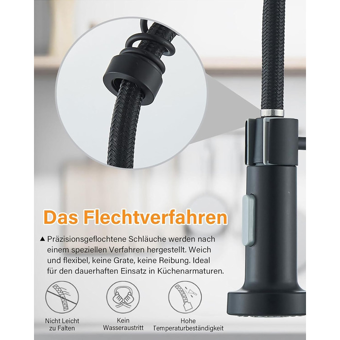 Кухонний змішувач Hbronzeshower з висувною лійкою, 360° обертання, нержавіюча сталь, матове нікель, для кухні