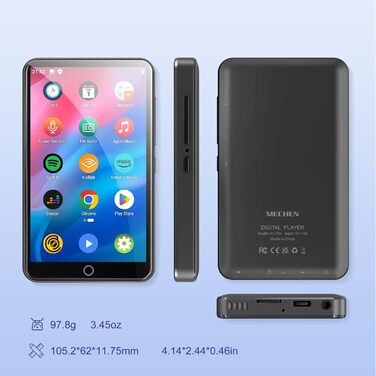 MP3 плеєр MECHEN на Android 9.0 з Wi-Fi та Bluetooth, 4-дюймовий сенсорний екран, підтримка Spotify, Amazon Music, Audible, Радіо, сірий