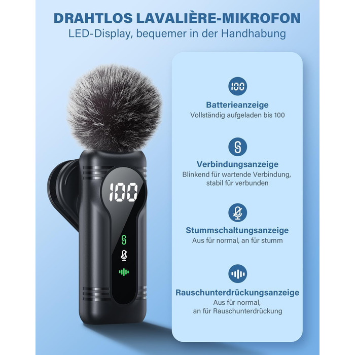 Беспроводной петличный микрофон для iPhone, iPad, Android - миниатюрный клип-микрофон с шумоподавлением, авто-подключением, функцией отключения звука и реверберацией, идеально подходит для видеоблогинга, видеосъемки, TikTok