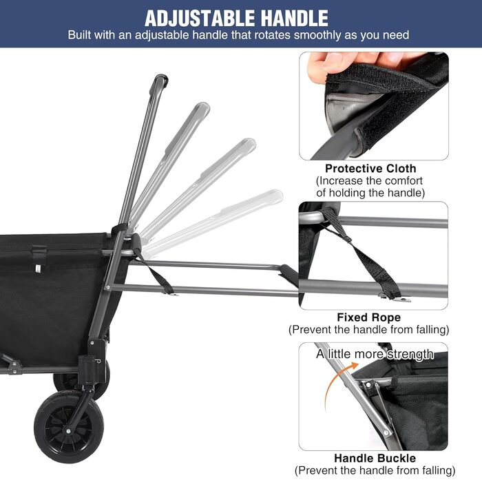 Складаний візок для собак REDCAMP з висувною задньою частиною, міцний, 134 л, великий, для кемпінгу, саду, зі спортивними колесами, для покупок, чорний, Basic - 136 кг