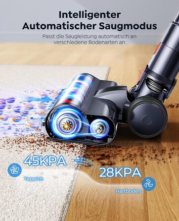 Бездротовий акумуляторний пилосос SunSare 600W з автоматичним режимом, сенсорним екраном та висувним шлангом 1м для твердих поверхонь, килимів та шерсті тварин