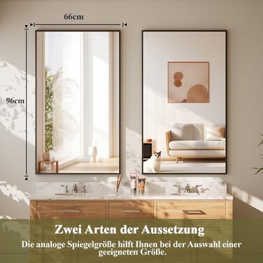 Дзеркало настінне прямокутне BEAUTYPEAK 81x61 см з металевим каркасом, безпечне, для ванної, спальні, вітальні (Чорний)