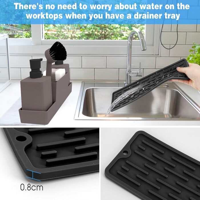 CAUTIOUS 350ML Sink Organizer with Brush, Soap Dispenser Sponge, Kitchen Dish Soap Dispenser Set Made of Plastic, Sink Organizer with Two Soap Dispensers, Kitchen Gadget Organizer (brown)
