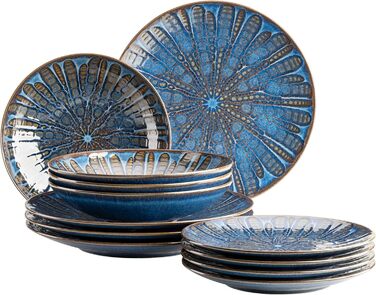 Набір столового посуду MÄSER Aquamarine (12 предметів) - тарілки для супу, десерту та їжі (3 шт. кожної), кераміка, блакитний, для 4 осіб