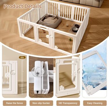 Клітка для собак з дверима, безпечна клітка для собак, цуценят, котів, кроликів, горностаїв, легка у встановленні та чищенні, пластикове вольєр з анкерами та присосками для маленьких (5 + 3: 50 x 150 см)