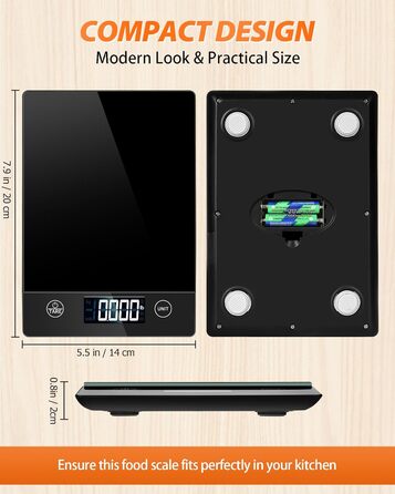 Цифрова кухонна вага з нахиленим дисплеєм, скло, точна 1г, функція тарування, водонепроникна 10кг, сенсорний екран, з батарейками - чорний