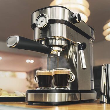 Cecotec Espressomaschine Espresso and Cappuccino Cafelizzia 790 Steel Pro. 1350W, Pressure Gauge, Thermoblock System, 20 Bar Pressure, Automatic Mode for 1-2 coffees, Swivel Steam Wand, 1.2L, Stainless Steel