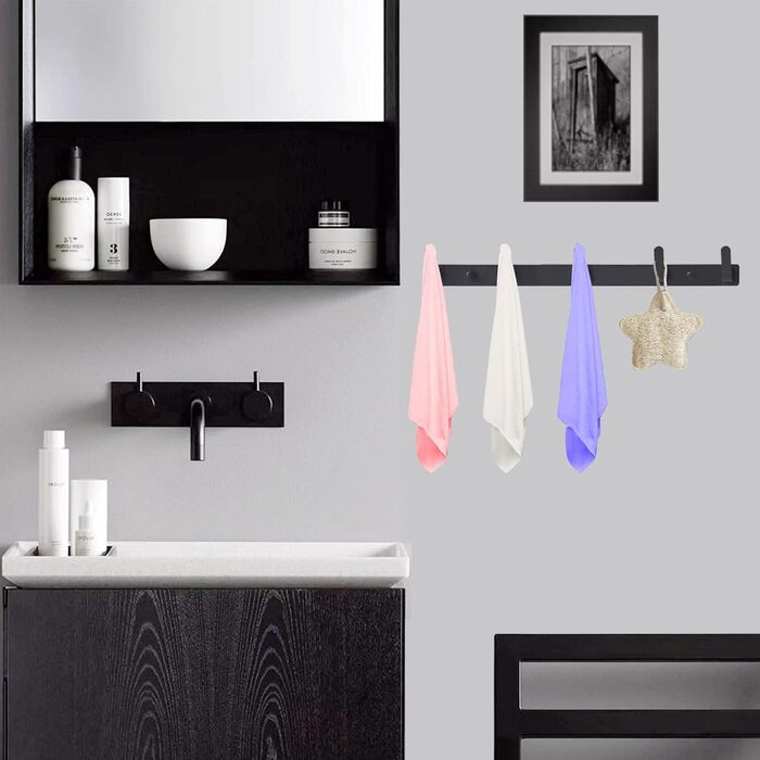 Coat Hooks, Wall Mount, Wall Coat Hooks, 5 Hooks, Black, Closet Hooks, Hat Shelf, Key Hooks for Wall, Jacket Holder Wall, Entryway Hooks Wall Mount, Clothes Rail (2 pieces)