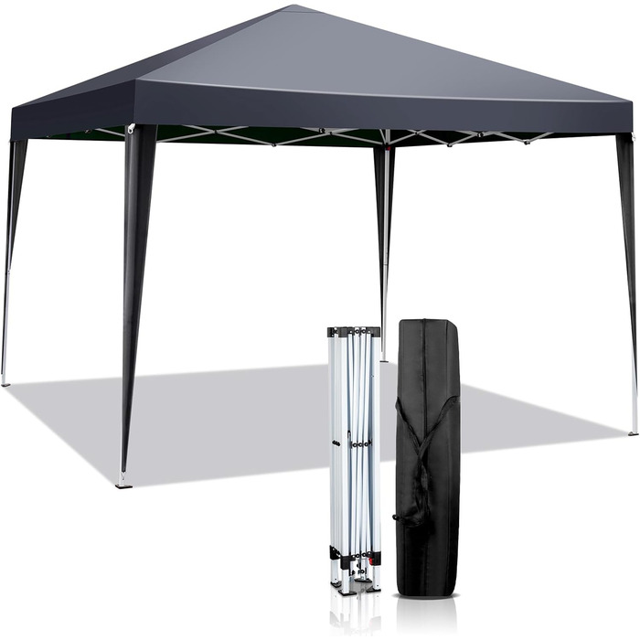 LEADZM Pavilion 3x3m, Pop-up Folding Pavilion, Stable, Waterproof, Steel Frame, Adjustable Height, UV Protection 50+, Garden Tent, Party Tent, for Garden, Party, Camping, Dark Grey
