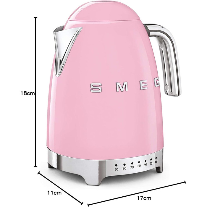 Smeg KLF04PKEU Kettle, 2400W, Metal, 1.7 liters, Pastel Pink Rose