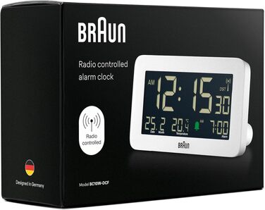 Цифровий будильник Braun BC10B з дисплеєм температури, дати та місяця, негативний LCD-екран, чорний