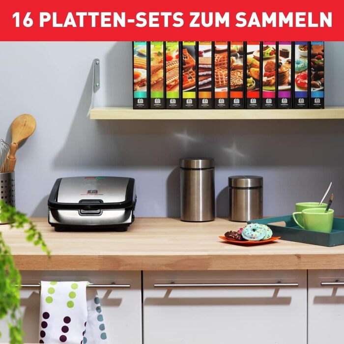 Tefal SW853D Snack Collection | Waffle Maker and Sandwiches | Expandable | Non-stick Coated Plates | Dishwasher Safe | Practical Storage Boxes | Black/Stainless Steel Sandwich and Waffle Plate Sandwich