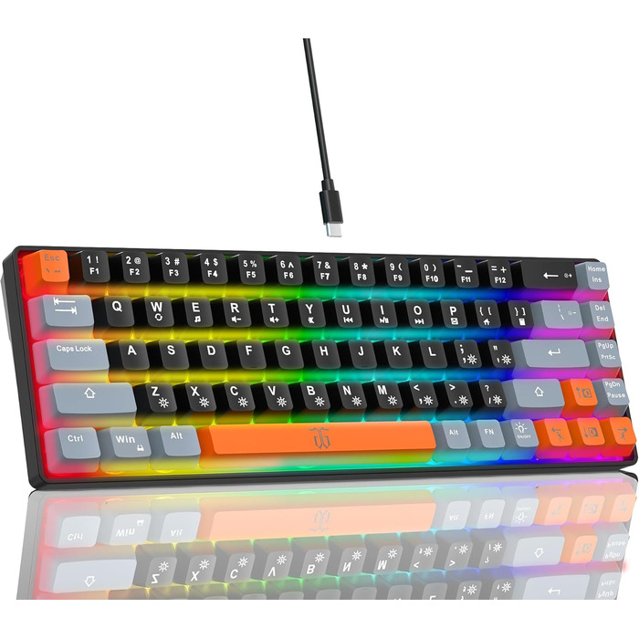 Ігрова клавіатура Snpurdiri з RGB підсвічуванням, механічний відгук, компактна, ергономічна, для офісу та ПК (63 білий/чорний/оранжевий, 68 чорний/сірий/оранжевий)