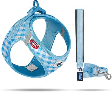 Шлейка для собак curli Clasp Air-Mesh, повідок M (Skyblue-Caro, XS)