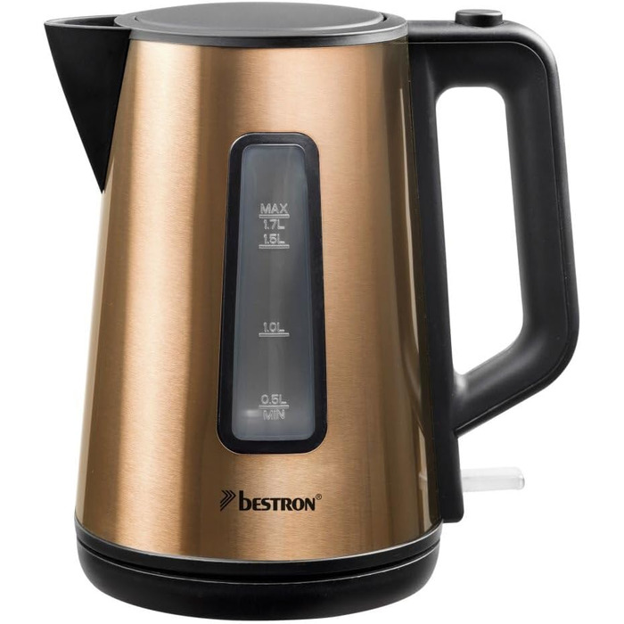 Bestron 1.7L Electric Kettle with 360° Base, Auto Shut-Off & Boil-Dry Protection - Black/Wood (Copper) Finish
