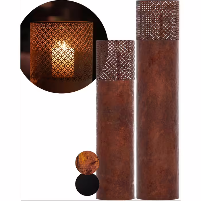 BENTSON Torch Lamp Posts Set of 2 | Decorative Post for the Garden in Rust Industrial Design | Torch for Outdoors and Indoors | Lantern Included with Candles | Oriental | 95cm + 75cm