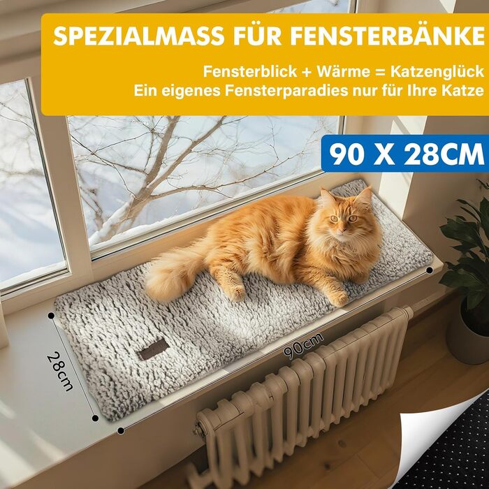 Самогріюча лежанка для котів на підвіконня, 90 x 28 см, сірий (Mora Pets)