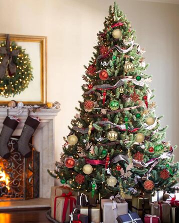 Набір прикрас для ялинки 92 шт. – Стійкі до пошкоджень ялинкові кулі блакитного та золотого кольорів – прикраси для ялинки, вінка, різдвяний декор (червоний та зелений)