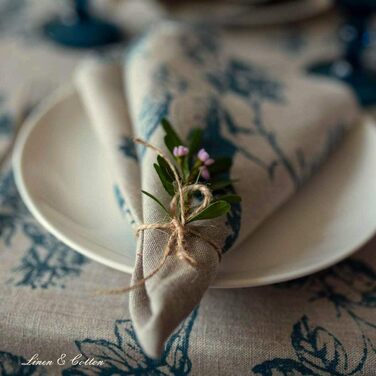 Linen & Cotton High-Quality Vintage 4 x Fabric Napkins Napkins Linen Napkins Flores with Floral Pattern - 100% Linen, Beige Blue (43 x 43 cm) for Home Kitchen Dining Room Decoration