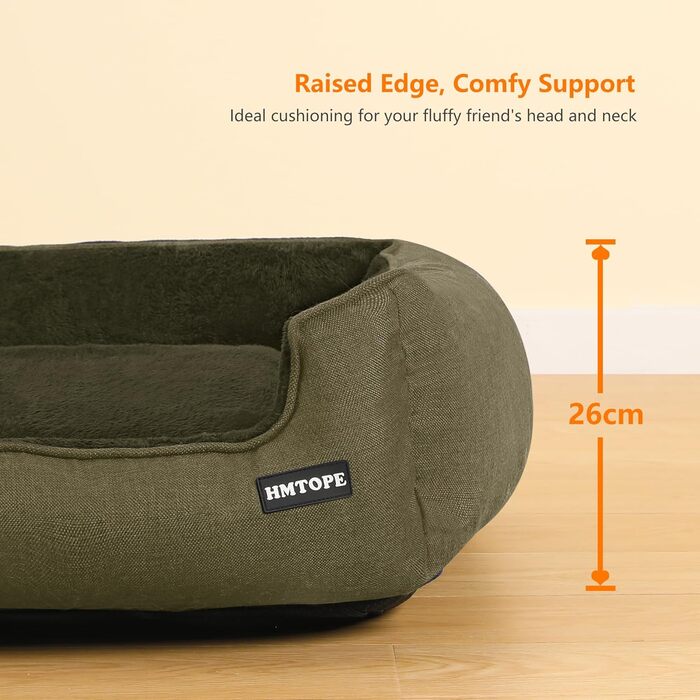 HMTOPE Dog Bed, Dog Sofa, Dog Cushion, Dog Basket, Removable and Washable, 110 x 86 x 26 cm (L 110 x W 86 x H 26 cm, Olive Green)
