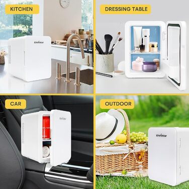Mini холодильник Enventor 10L, 220V/12V: портативний холодильник/грілка для авто, подорожей, косметики, напоїв та їжі (білий)