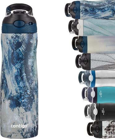 Contigo Ashland Chill Autospout Water Bottle with Straw, Stainless Steel Water Bottle, Leak-Proof, Insulated Bottle for Sports, Cycling, Hiking, 590 ml, (Cloudburst)