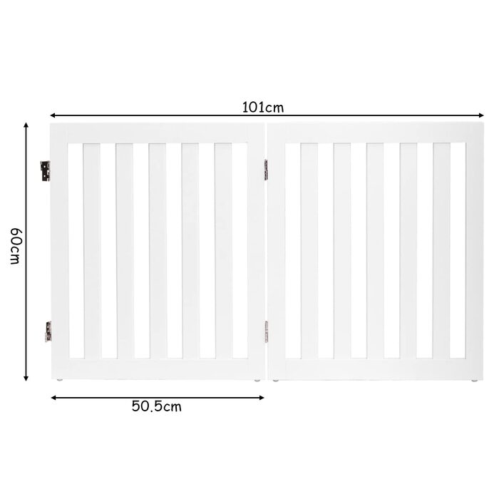 Захисний бар'єр для собак GYMAX 60 см, розкладний, регульований, з 360° шарніром, для внутрішнього та зовнішнього використання (2 панелі, білий)