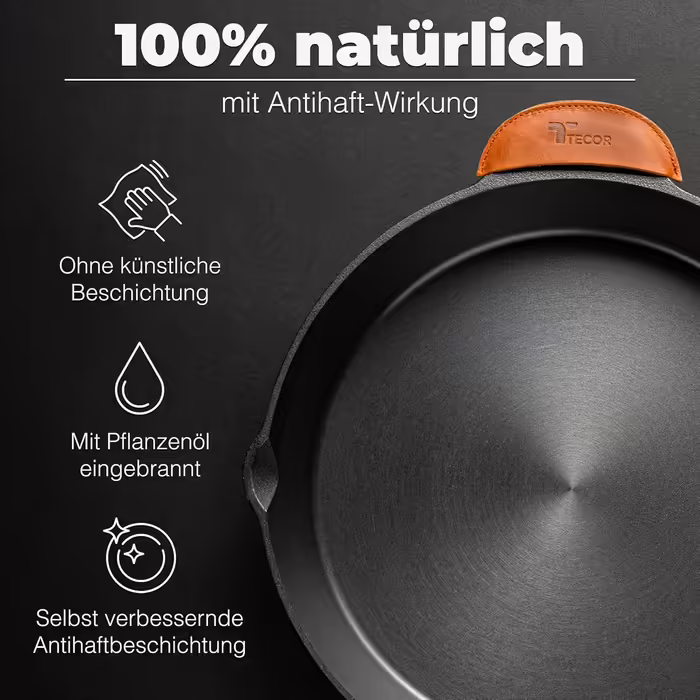 TECOR Gusseisenpfanne Induction - honed, universal, natural - Durable Cast Iron Induction Pan - Non-stick Cast Iron Induction Pan, simply top quality - Cast iron pan induction (24 cm, Honed Cast Iron)