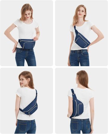 Чоловіча та жіноча бананка на пояс, стильна сумка-бананка з 4 кишенями на блискавці та регульованим ремінцем, ідеальна для подорожей та піших прогулянок (Запатентовано), колір: темно-синій