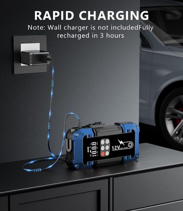 Powerbank Starthilfe 150PSI: портативний стартер для авто з компресором, 26800mAh, LED-ліхтар, LCD-дисплей