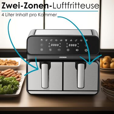 Багатофункціональна фритюрниця без олії | Air Fryer з 2 камерами | Міні-печі Air Fryer 4-в-1 | Фритюрниця, дегідратор, гриль, духовка