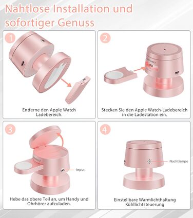 Бездротова зарядка 4-в-1 для iPhone 17/16/15/14 Pro Max з нічним світлом, сумісна з Apple Watch та AirPods, рожева