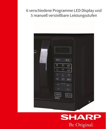Мікрохвильова піч Sharp R642INW з грилем, чорна: компактна модель з таймером та блокуванням від дітей