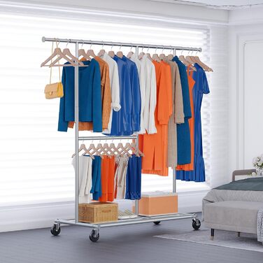 Стійка для одягу на колесах HOKEEPER, подвійна, вантажопідйомність до 283 кг