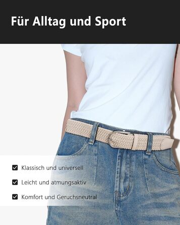 YOUCHAN 2 шт. ремені для жінок та чоловіків, еластичні плетені ремені, 3,3 см, еластичні ремені з регульованою довжиною, унісекс, чорний + бежевий