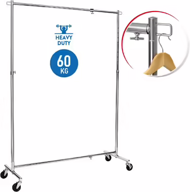 Tatkraft New York Clothes Rack Extendable Width and Height, Clothes Rack on Wheels, 86-143 x 44 x 100-165 cm, Mobile Stable Clothes Rack made of Stainless Steel (Steel)