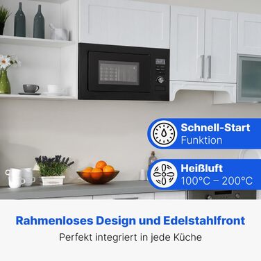 Вбудована мікрохвильова піч Bomann з грилем та конвекцією | 60 см | 900 Вт | 25 л | MWG 3001 H EB inox (Чорний)
