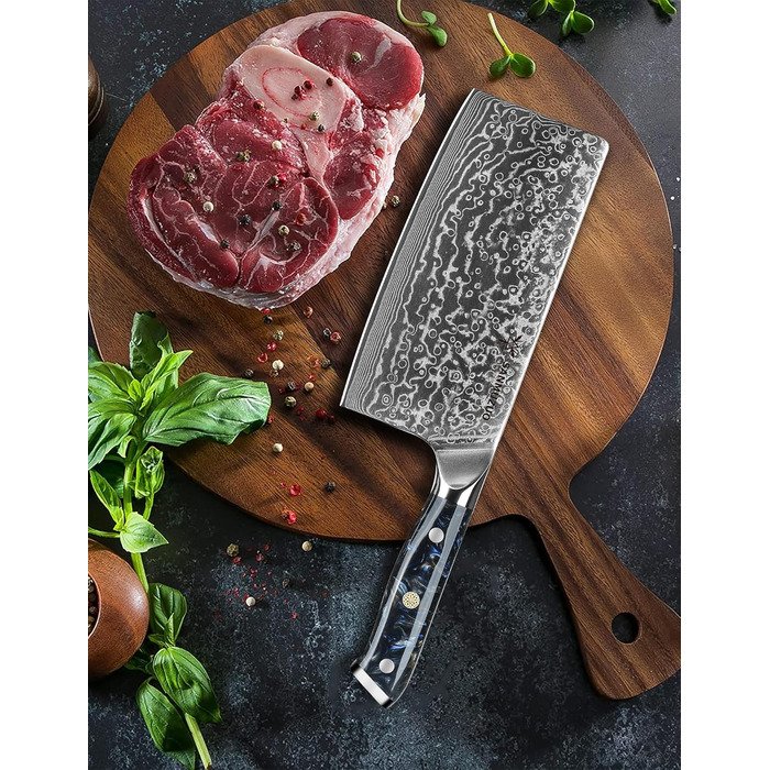 SANMUZUO Nakiri Messer 19 см - професійний ніж шеф-кухаря Дамаск, серія Xuan, VG10 сталь, ручка з епоксидної смоли (Dream Orange)