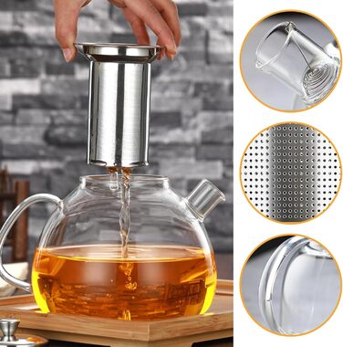 Скляний чайник для заварювання чаю Teekanne з підставкою-підігрівачем та ситечком, боросилікатне скло, 1500 мл