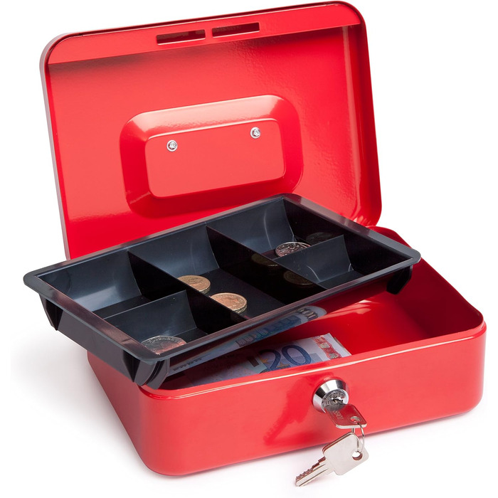 Металева касове обладнання Rapesco SB0006B1 з замком, 3 ключами та висувним ящиком, розмір 6, чорне (червоне - 20 см)