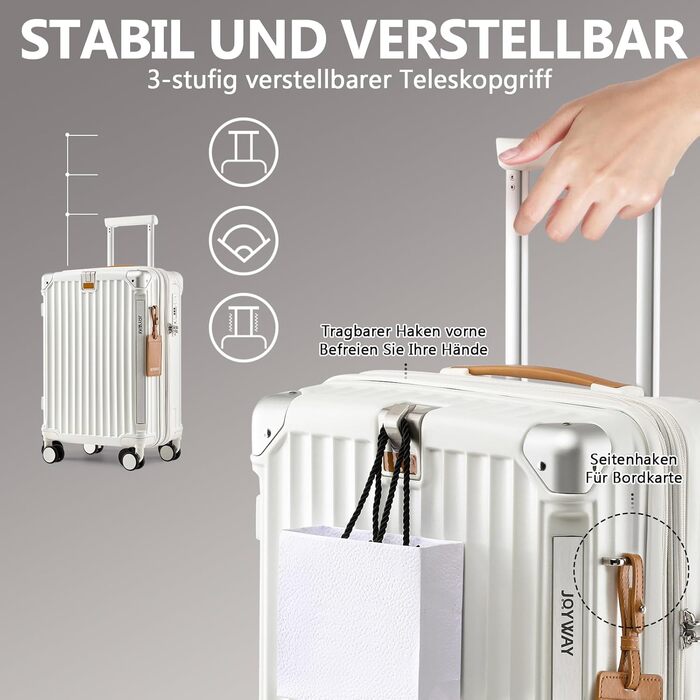 Чемодан Joyway ABS, розширюваний, з TSA замком та 4 колесами, набір: великий та невелика валіза + сумка для туалетних речей, зелений (білий, 56 см, ручна поклажа)